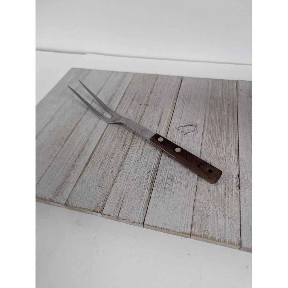Vintage Household Stainless Steel Meat Fork 12" Wood Handle